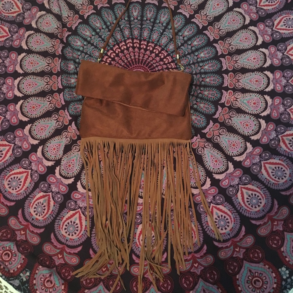 BOHO FRINGE TAN SUEDE CROSSBODY PURSE 👜